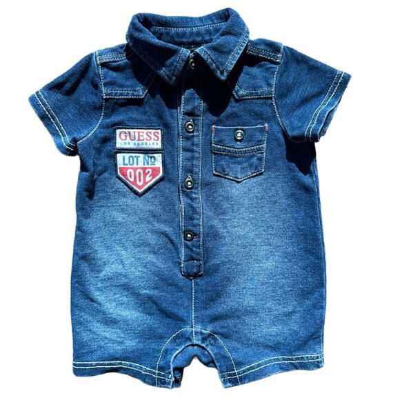 GUESS Los Angeles 3-6  Month Boys Denim Shortalls - Picture 1 of 5